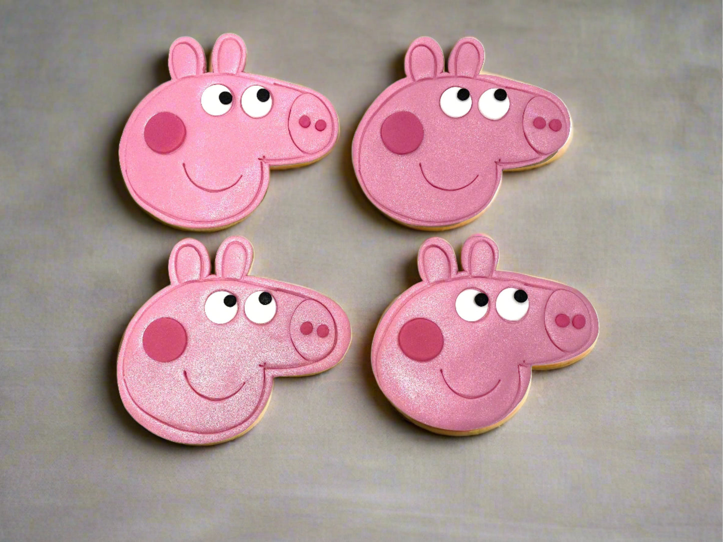 Peppa Pig Sugar Cookies with decorative fondant detailing Birthday Gift, Party Favour