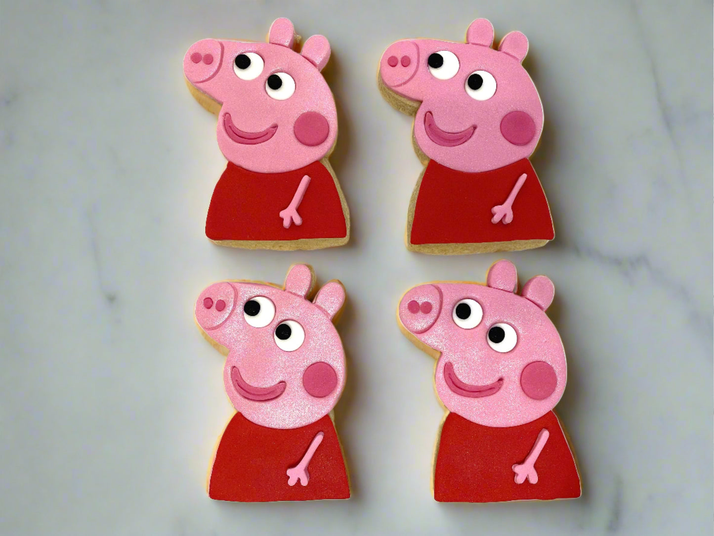 Peppa Pig Sugar Cookies with decorative fondant detailing Birthday Gift, Party Favour