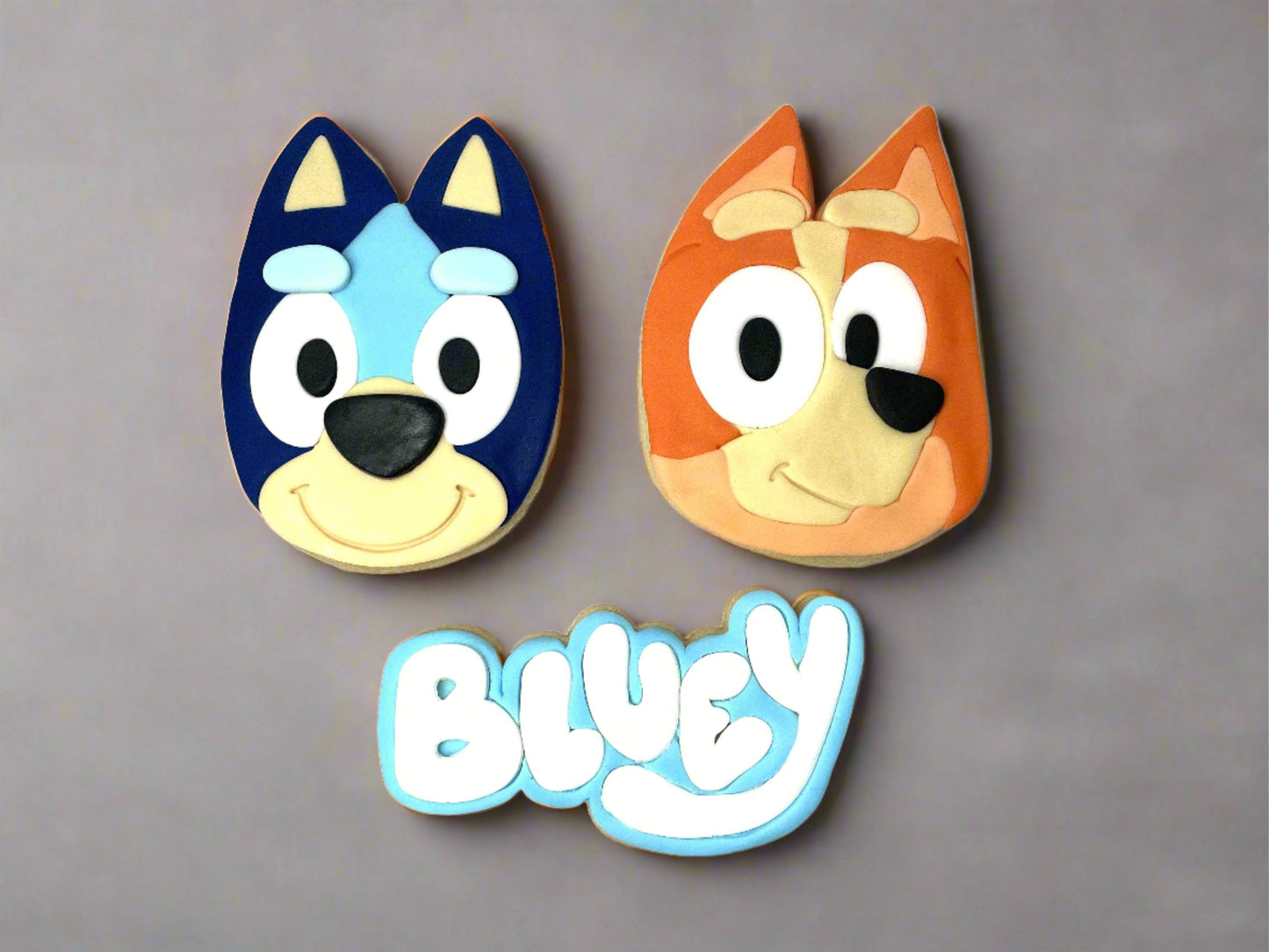 Bluey Cartoon character cookies with fondant detail