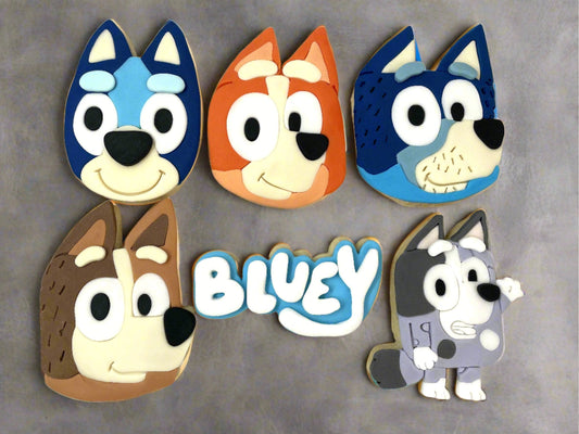 Bluey Cartoon character cookies with fondant detail