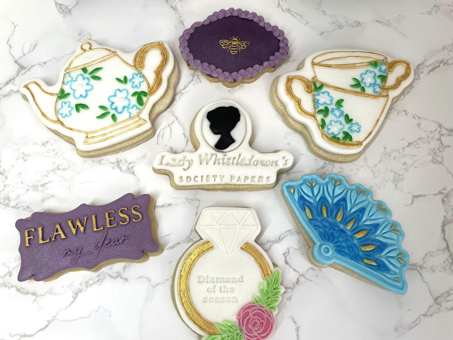 Bridgerton Inspired Sugar Cookies with Fondant detail