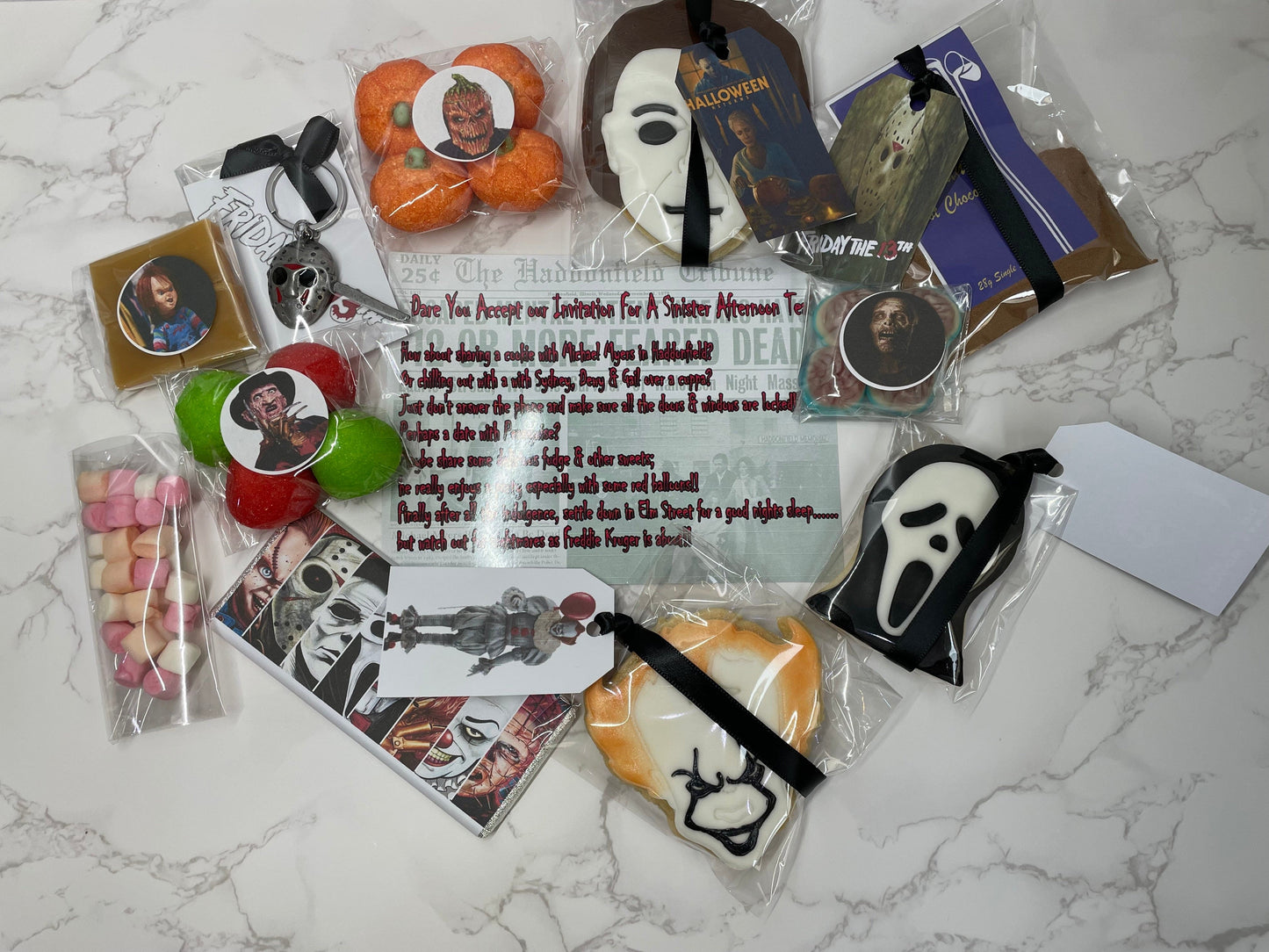 Ultimate Luxury Horror Treat Box, Scream Ghost face /Michael Myers/Sinister/Pennywise/Halloween Afternoon Tea, Letterbox Gift