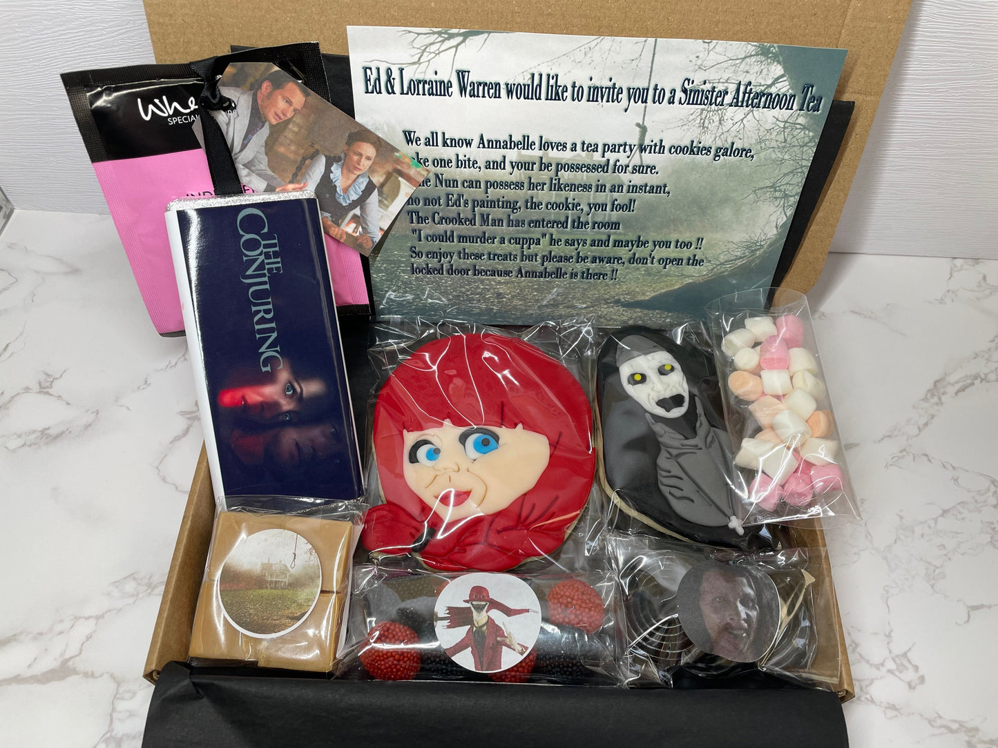 Conjuring/ Horror Treat Box, Annabelle /The Nun/Sinister/Crooked Man/ Afternoon Tea, Letterbox Gift