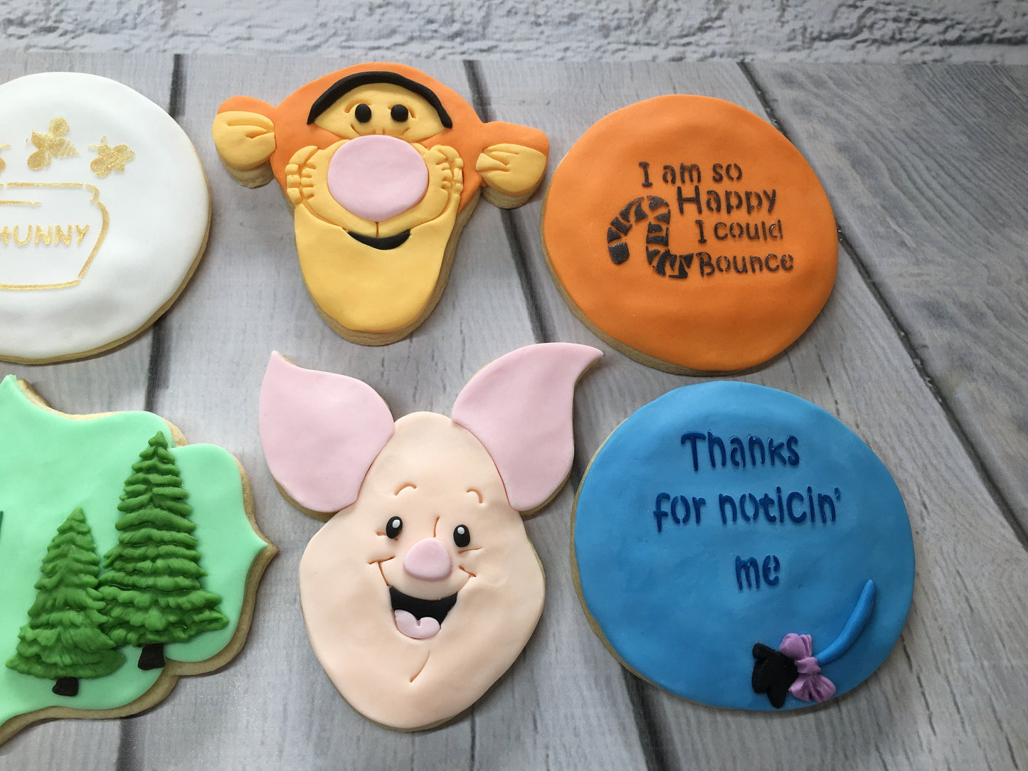 Winnie The Pooh, Tigger, Eeyore, Piglet Sugar Cookies with decorative fondant detailing Birthday Gift, Party Favour