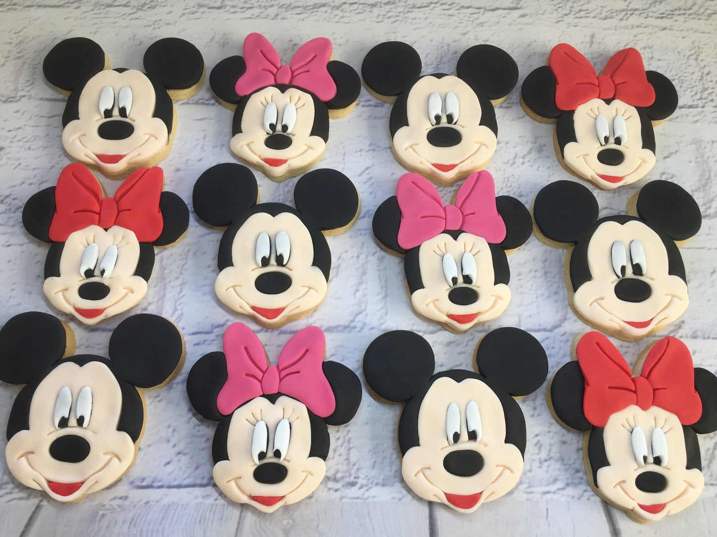 Mickey / Minnie Mouse Sugar Cookies with decorative fondant detailing Birthday Gift