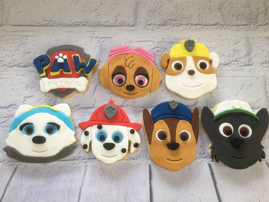 Paw Patrol Sugar Cookies with decorative fondant detailing Birthday Gift, Party Favour