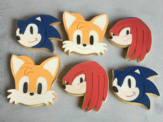 Sonic Hedgehog/ Knuckles & Tails Gaming Sugar Cookies with decorative fondant detailing Birthday Gift/Party Favours