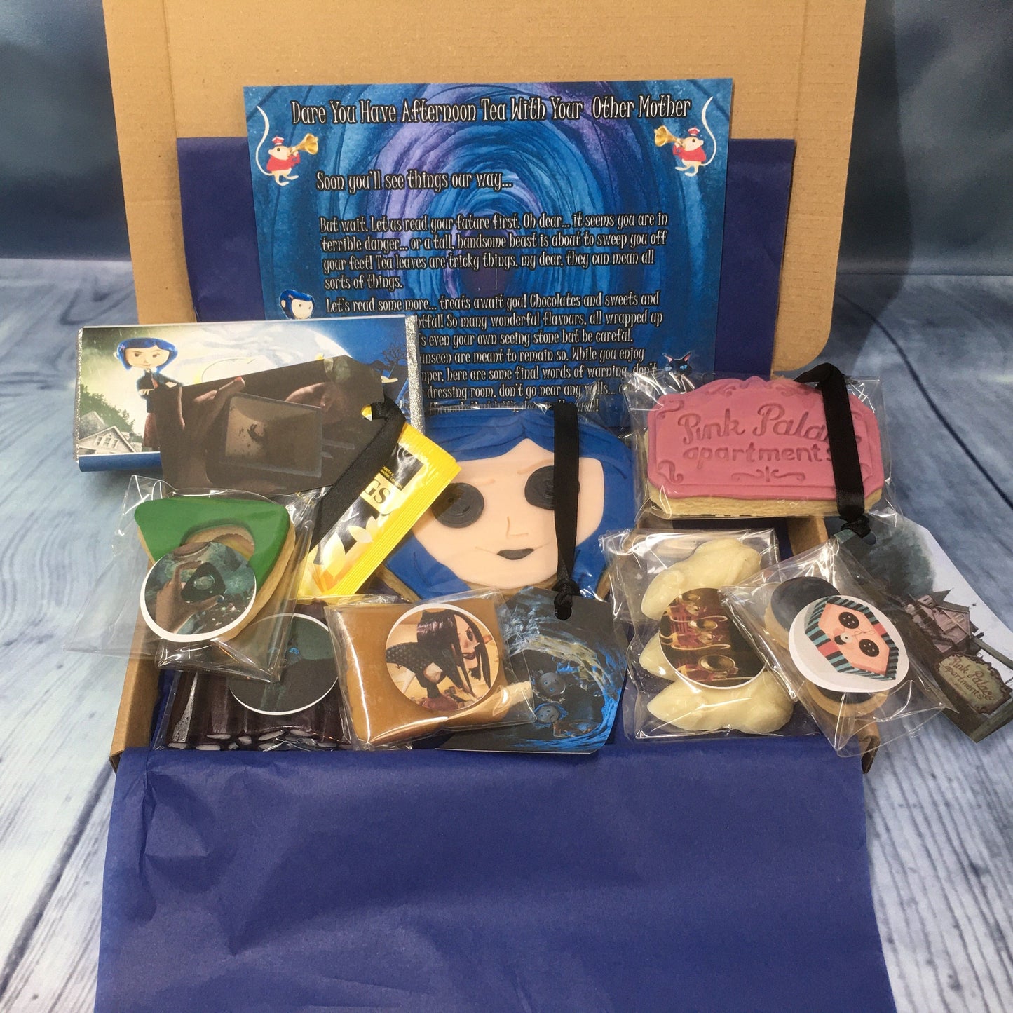 Coraline Jones, Other Mother, Treat Box,  Button Eyes, Afternoon Tea, Letterbox Gift, Tea Gift