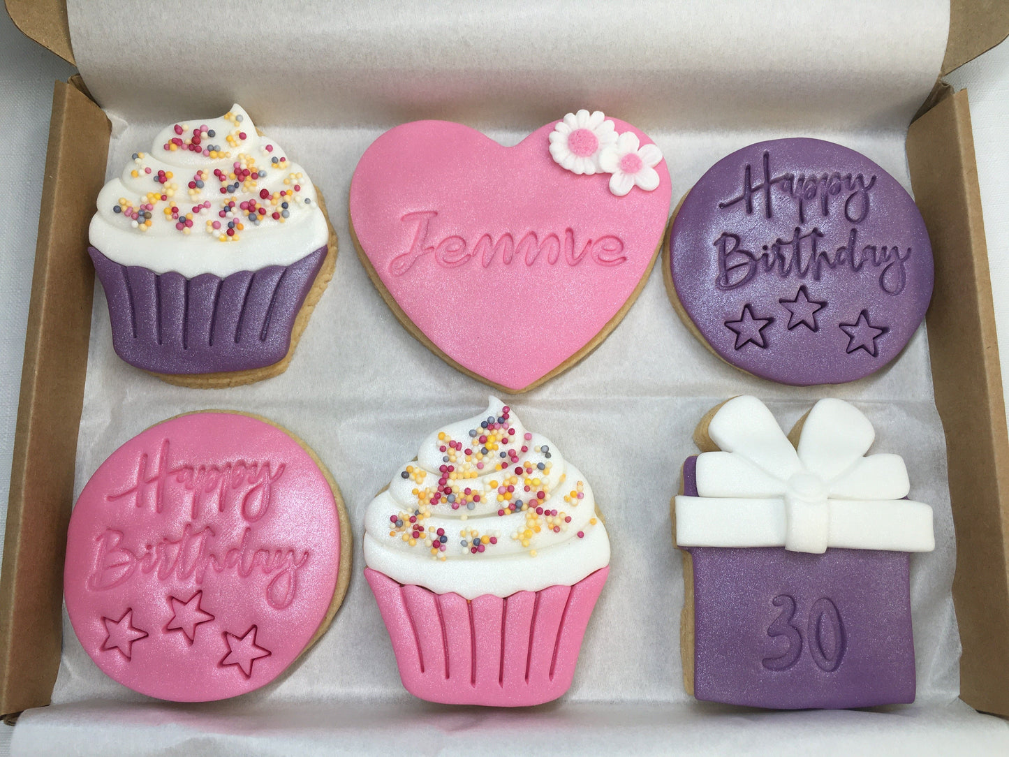 Personalised Birthday Cookies. Birthday Biscuits with decorative fondant detailing/ Special Occasion Biscuits/Thinking Of You Cookies Gift