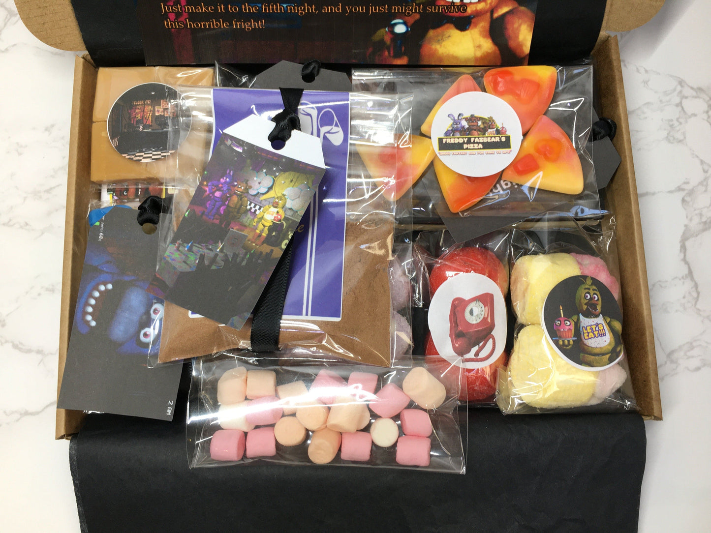 Five Nights at Freddy's, FNAF,  Freddy/Bonnie/Chica/Purple Guy/Gamer Treat Box, Halloween Afternoon Tea, Letterbox Gift, Tea Gift